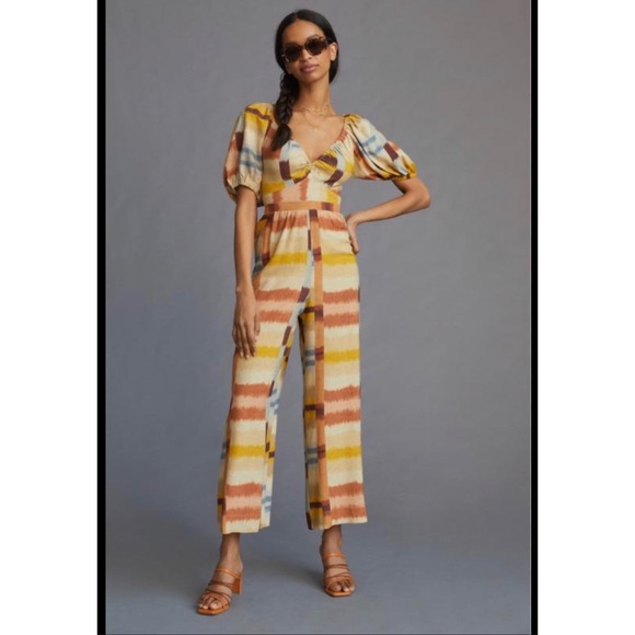 Anthropologie Ranna Gill JumpsuitOpen Back Flax & Linen Blend Si…